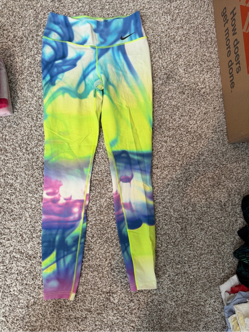 Nike Girls' Tie-Dye Leggings in Neon Yellow, Blue & Purple